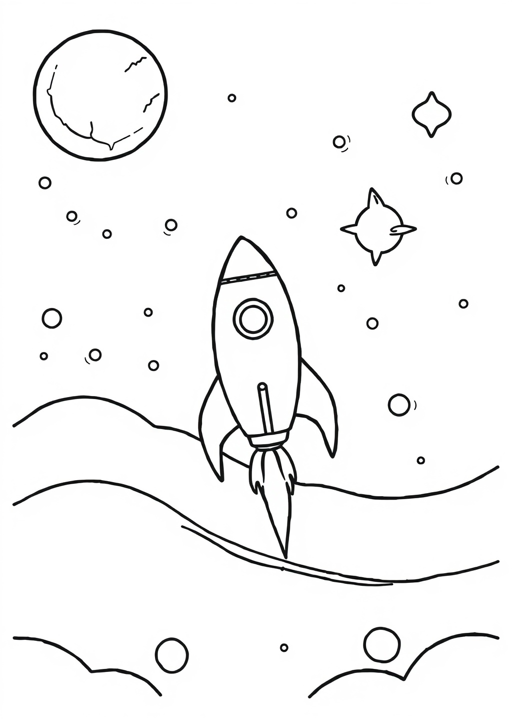 Ausmalbild: Rakete | Gutenachtwelt | Gutenachtwelt